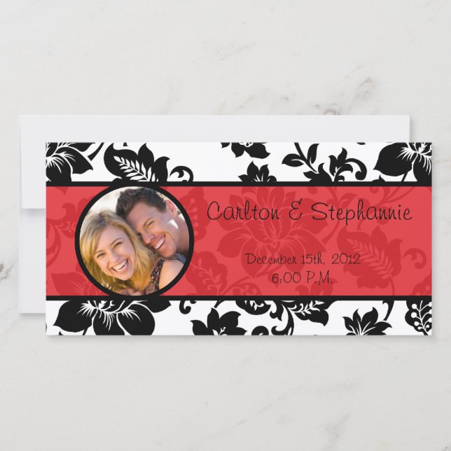 Invitación de fotos de la boda de Damasco floral n (Anverso)