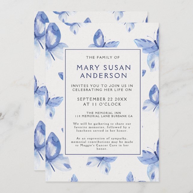 Invitación de fotos de mariposas conmemorativas de (Anverso / Reverso)