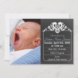 Invitación de fotos de recién nacido azul de Chalk