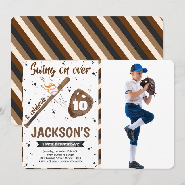 Invitación de fotos editables de béisbol (Anverso / Reverso)