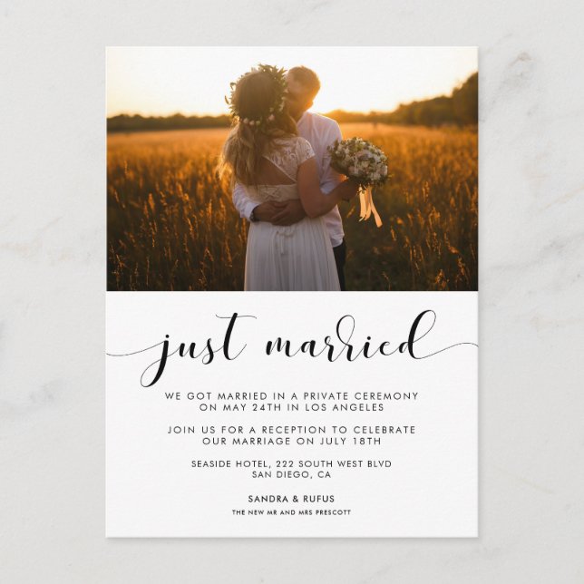 Invitación de fotos elegante recién casada (Anverso)