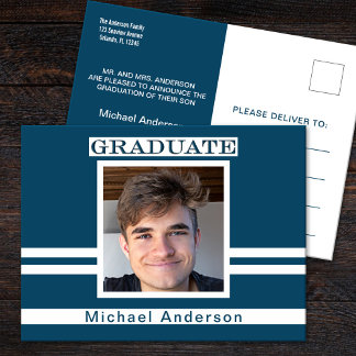 Invitación de fotos Minimalistas de graduación azu