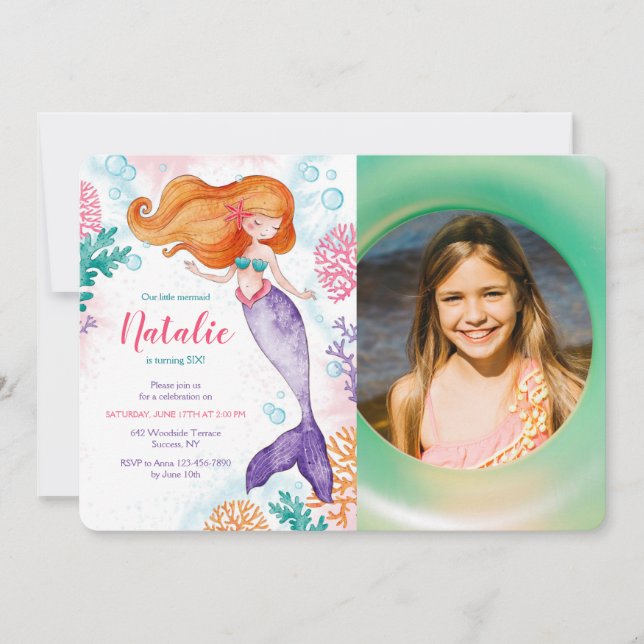 Invitación de Fotos para Fiesta de Sirena (Anverso)