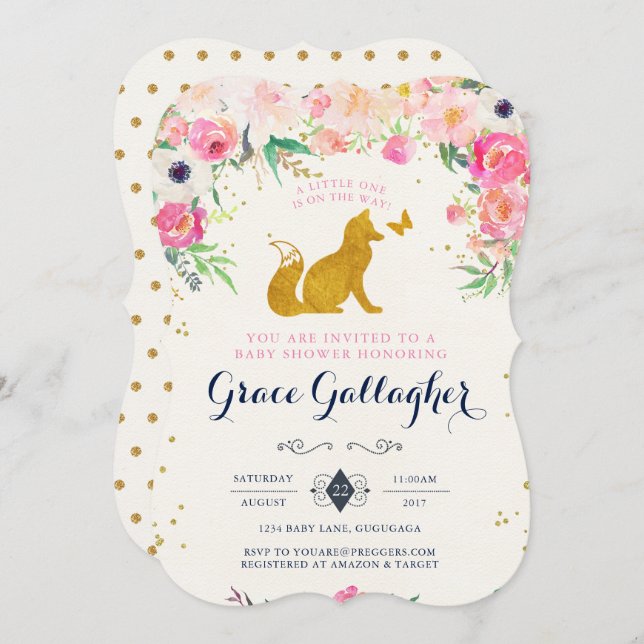 Invitación de Fox Baby Shower (Anverso / Reverso)