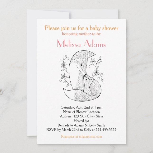 Invitación de Fox Baby Shower a Woodland Fox Mamá  (Anverso)