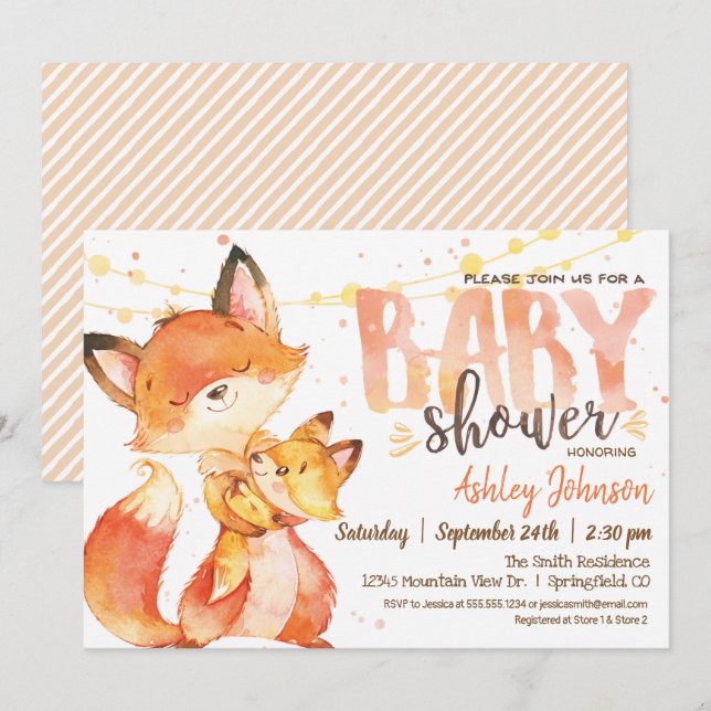 Invitación de Fox Baby Shower Gender Neutral Woodl (Anverso / Reverso)