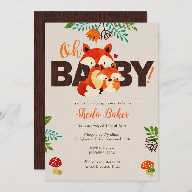 Invitación de Fox Baby Shower - Invitaciones de Ba (Anverso / Reverso)