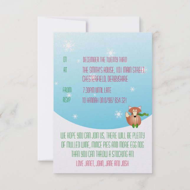 Invitación de Fox in Mittens (Reverso)