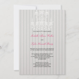 Invitación de franjas candelabro blanco y plateado
