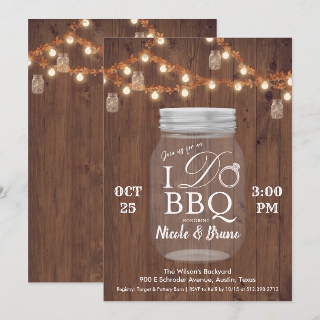 Invitación de frasco de albañil para barbacoa rúst (Anverso / Reverso)