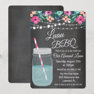 Invitación de frasco de Mason Luau Aloha