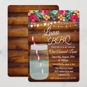 Invitación de frasco de Mason Luau Aloha