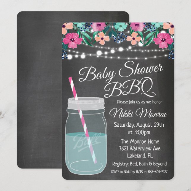 Invitación de frasco de Mason para barbacoa de bab (Anverso / Reverso)
