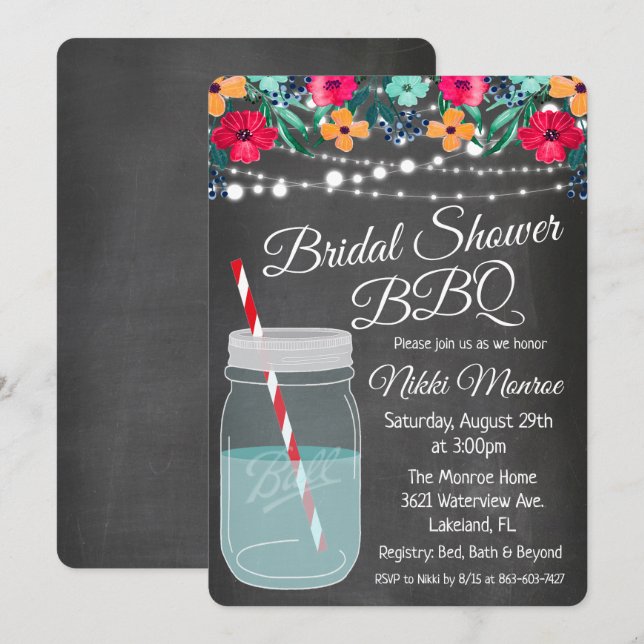Invitación de frasco de Mason para barbacoa de des (Anverso / Reverso)