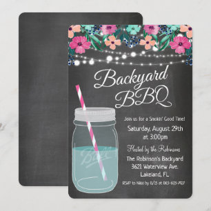 Invitación de frasco de Mason para BBQ en el patio