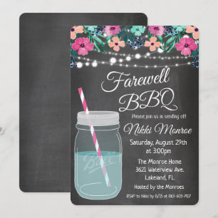 Invitación de frasco de Mason para despedida BBQ
