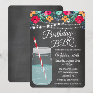 Invitación de frasco de Mason para parrillada de c