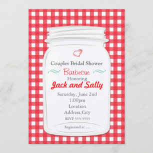 Invitación de frasco de Mason rústico de gingham r