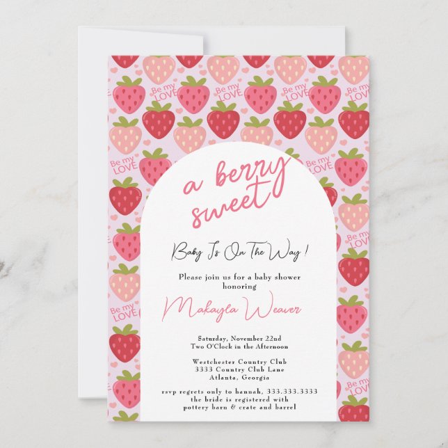 Invitación de fresa Baby Shower Berry Sweet (Anverso)
