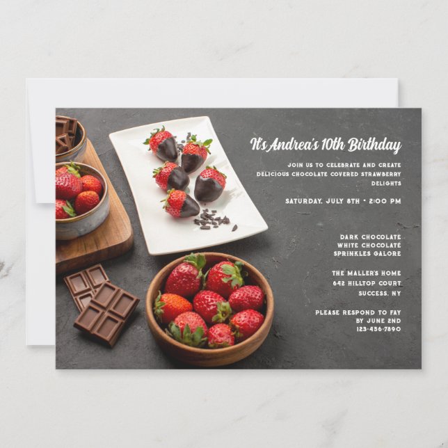 Invitación de Fresas Cubiertas de Chocolate (Anverso)