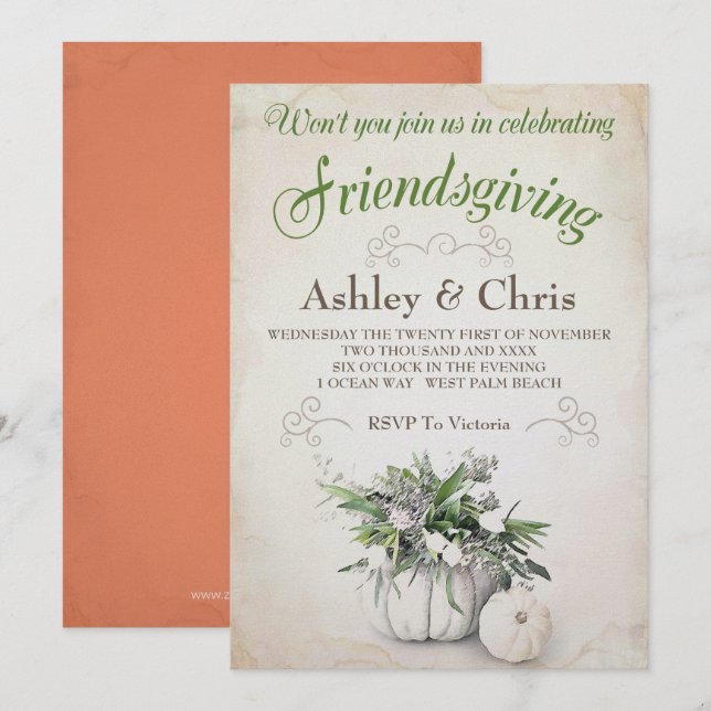 Invitación de Friendsgiving - acción de gracias (Anverso / Reverso)