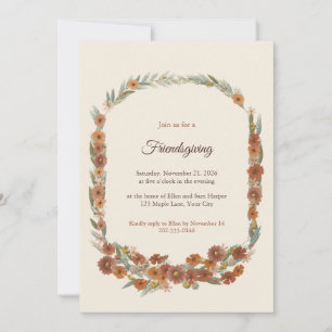 Invitación de Friendsgiving con Corona de Flor Sil