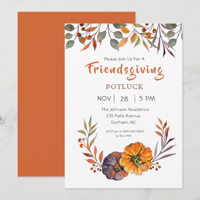 Invitación de Friendsgiving de hojas de otoño y ca (Anverso / Reverso)
