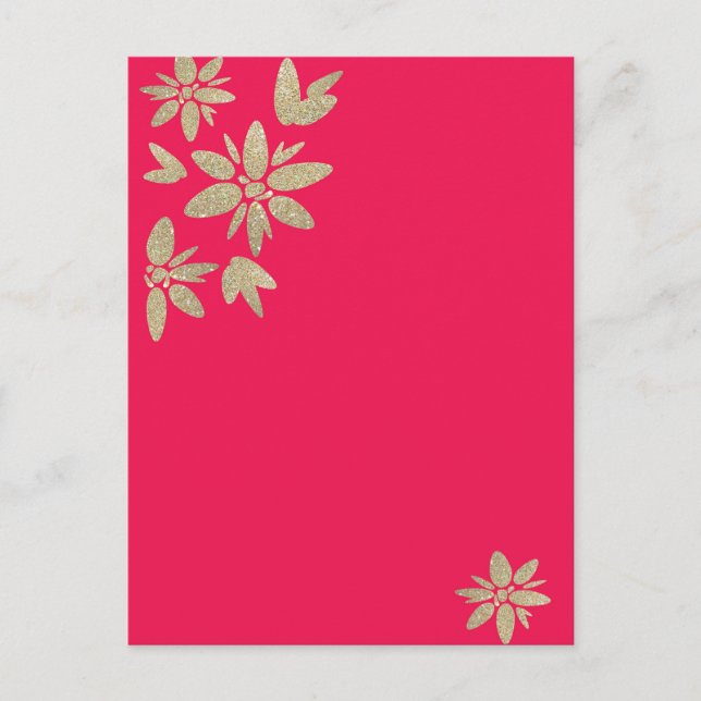 Invitación de fucsia rosa con flores de destellos  (Anverso)