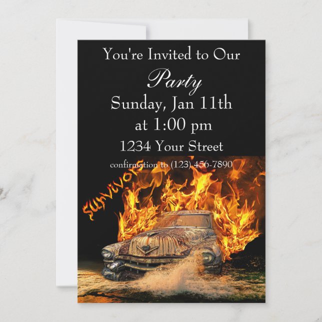 invitación de fuego de fiesta de Hot Rod (Anverso)