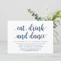 Invitación de fuga de novios, comer, beber y baila