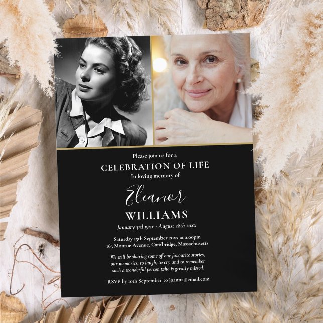 Invitación de funeral de celebración de vida con 2 (2 Photo Celebration of Life Funeral Invitation)