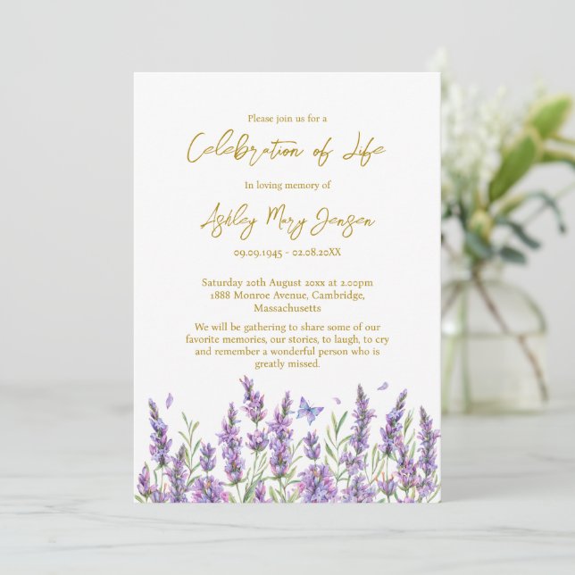 Invitación de funeral de celebración de vida de la (Anverso de pie)