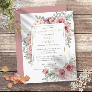 Invitación de funeral de celebración de vida rosa 
