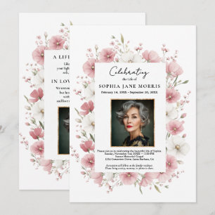 Invitación de funeral de flores silvestres rosadas