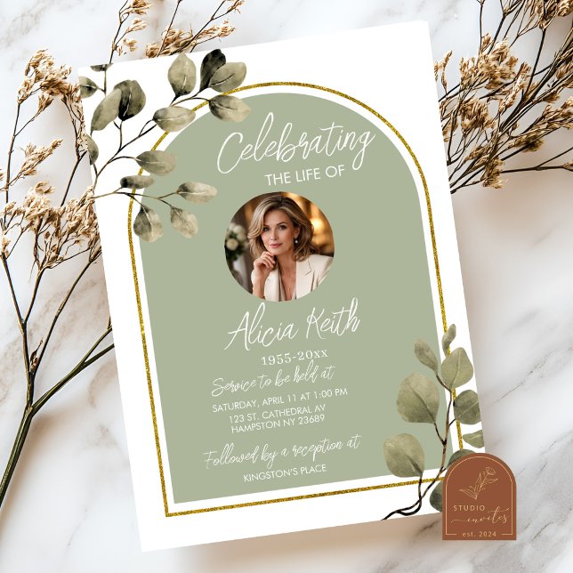 Invitación de funeral de follaje verde salvia (Subido por el creador)