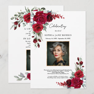 Invitación de funeral de rosas rojas de Borgoña