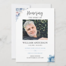 Invitación de funeral floral azul Celebración de l
