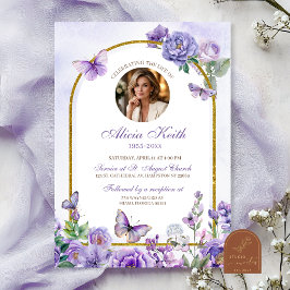 Invitación de funeral floral púrpura mariposa