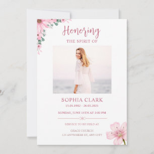 Invitación de funeral floral rosa Celebración de l