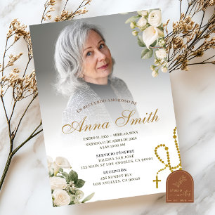 Invitación de funeral minimalista con foto de rosa