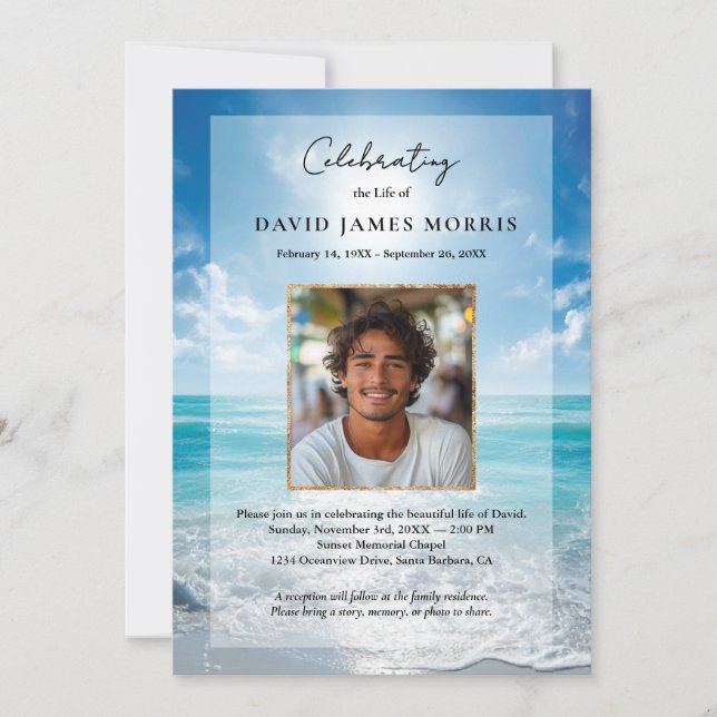 Invitación de funeral personalizada cielo azul (Anverso)