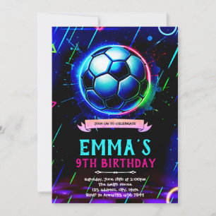 Invitación de fútbol con brillo de neón
