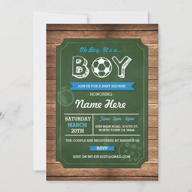 Invitación de futbol Oh Boy Baby Shower (Anverso)