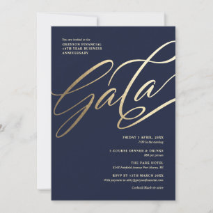Invitación de gala azul marino y dorado