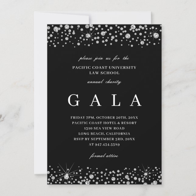 Invitación de gala Diamante Brillo Corbata Negra (Anverso)