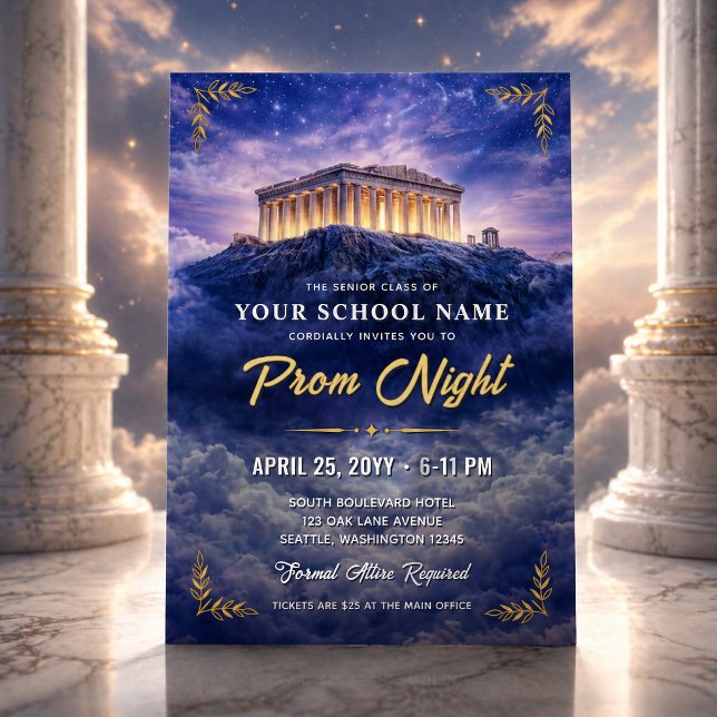 Invitación de gala moderna para una noche en el Mo (A Night on Mount Olympus Trendy Prom Invitation)