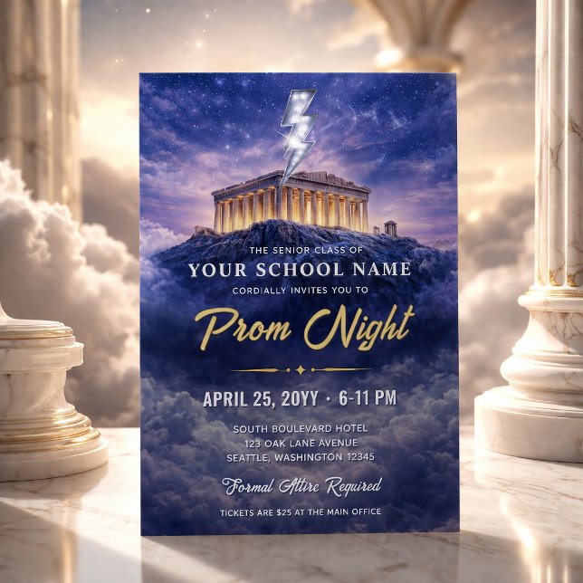 Invitación de gala moderna para una noche en el Mo (A Night on Mount Olympus Trendy Prom Invitation)