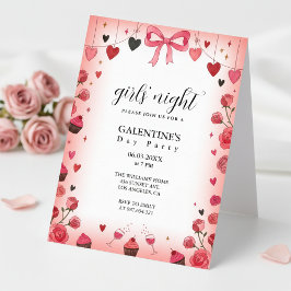 Invitación de Galentine con lazo de cinta rosa