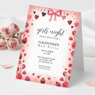 Invitación de Galentine con lazo de cinta rosa