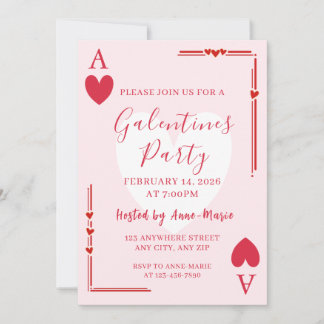 Invitación de Galentines Ases Corazones Chicas San